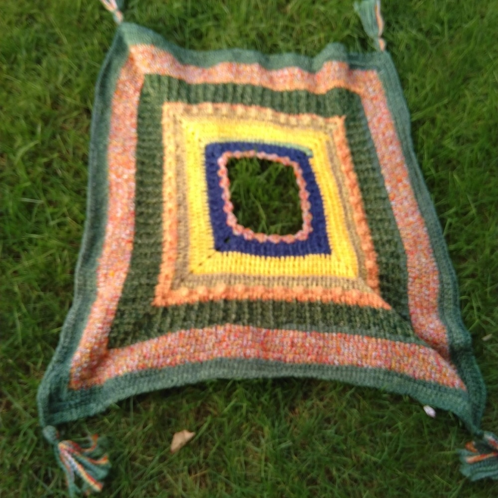 Multicolor crochet poncho w/ hat, crochet poncho - Picture 3 of 8